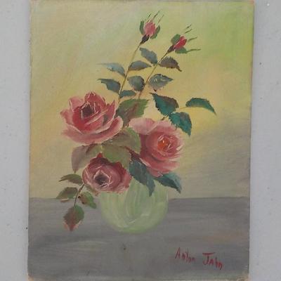 Original Oil 1900's " Love Roses" by Anton Jahn"