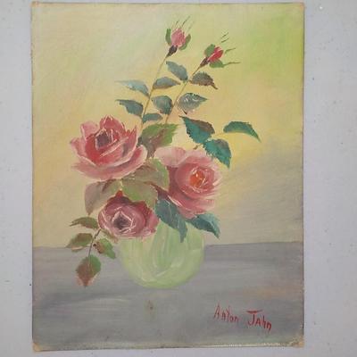 Original Oil 1900's " Love Roses" by Anton Jahn"