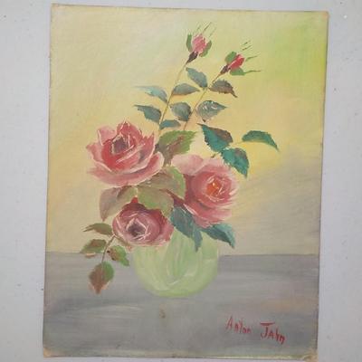 Original Oil 1900's " Love Roses" by Anton Jahn"