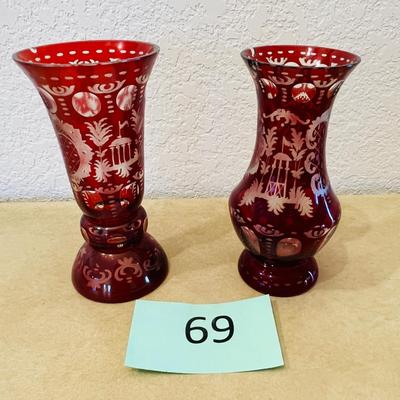 Bohemian Ruby Cut to clear vases