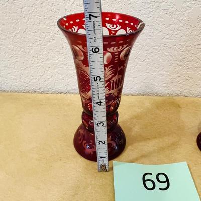 Bohemian Ruby Cut to clear vases