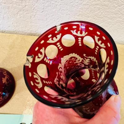 Bohemian Ruby Cut to clear vases