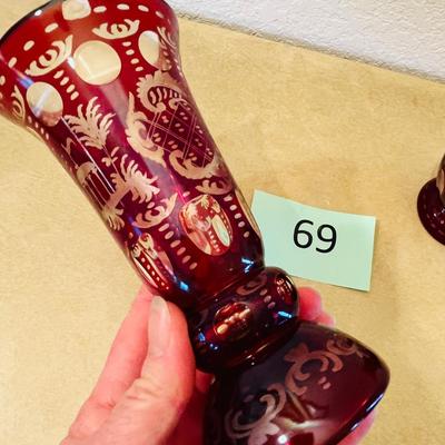 Bohemian Ruby Cut to clear vases