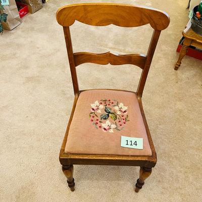 Antique side chair with needle work seat