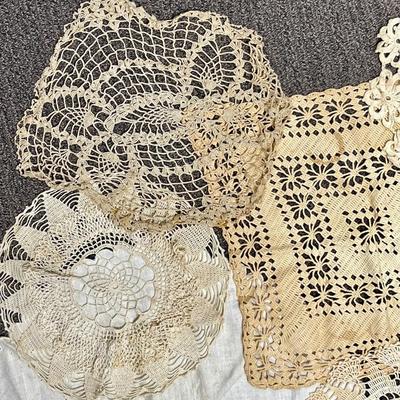 Lot of 10 Vintage Handmade Crochet Lace Doilies Various Shapes Pans