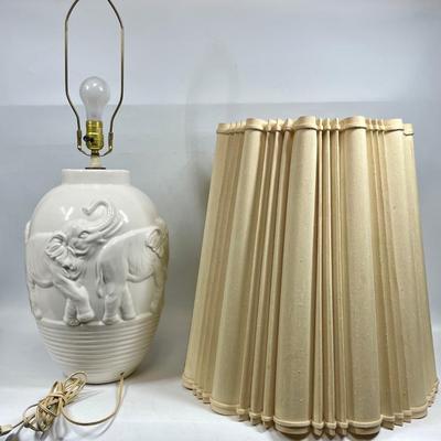 Large Scale Mid Century Hollywood Regency Blanc de Chin Elephant Lamp 3D refief