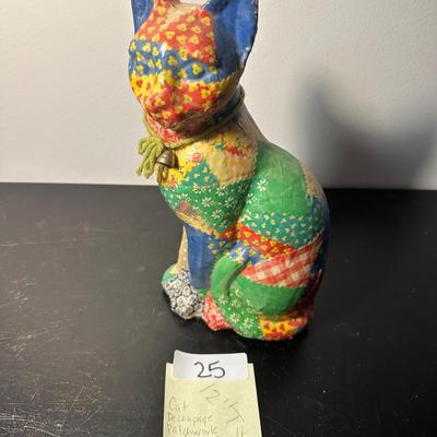 PATCHWORK QUILT DECOUPAGE CAT DOOR STOP
