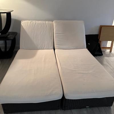 PAIR OF FAUX WICKER OUTSUNNY BRAND LOUNGE CHAIRS