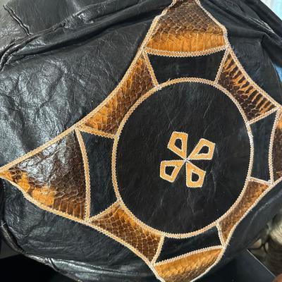 LEATHER POOF/ WALKING CANE LOT