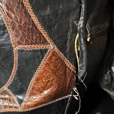 LEATHER POOF/ WALKING CANE LOT