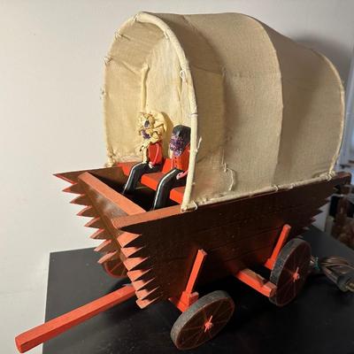 VINTAGE FOLK ART COVERED WAGON LAMP
