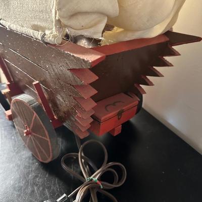 VINTAGE FOLK ART COVERED WAGON LAMP