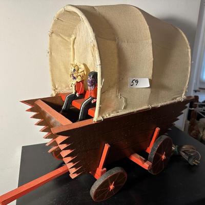 VINTAGE FOLK ART COVERED WAGON LAMP