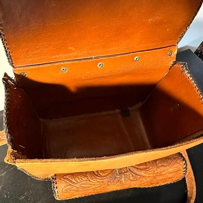 HAND TOOLED LEATHER CAMERA BAG