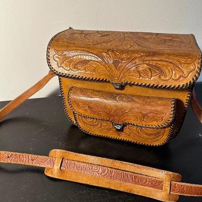 HAND TOOLED LEATHER CAMERA BAG