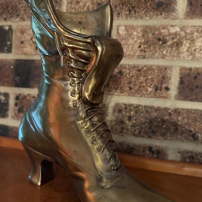 TALL BRASS VICTORIAN LACE UP BOOT PLANTER/VASE