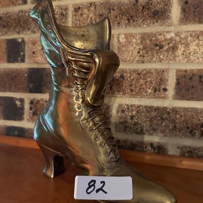 TALL BRASS VICTORIAN LACE UP BOOT PLANTER/VASE