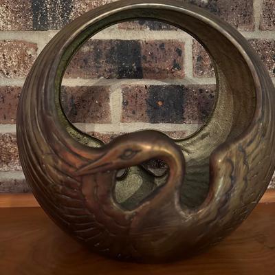 BRASS SWAN BASKET PLANTER