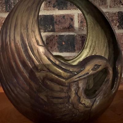 BRASS SWAN BASKET PLANTER