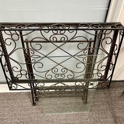 Pair of Linden House Southern Living at Home SLAH Wrought Iron and Glass Folding Patio Tray Tables