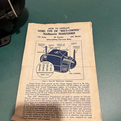 Lionel ZW 275 Transformer w/ Original Manual