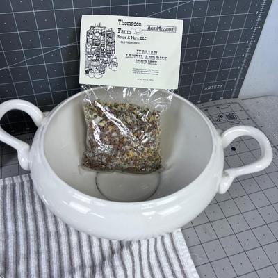 SOUPS ON! Book, Tureen (Maybe Planter) Silver Plated Serving Spoon ETC.