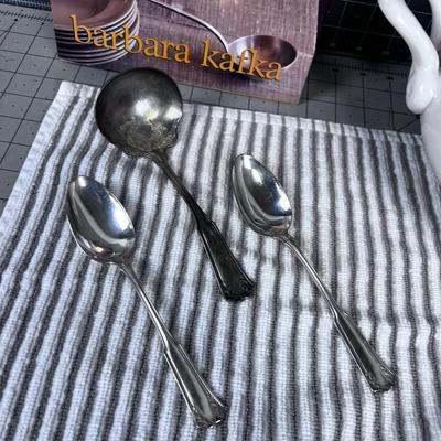 SOUPS ON! Book, Tureen (Maybe Planter) Silver Plated Serving Spoon ETC.