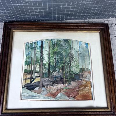 Water Color Of Forest Signed McGraw Antique Frame. 