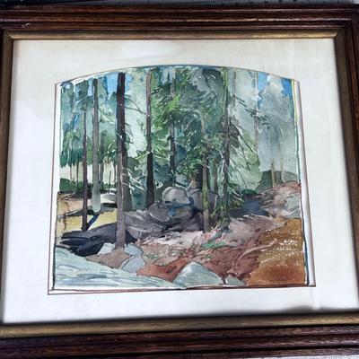 Water Color Of Forest Signed McGraw Antique Frame. 