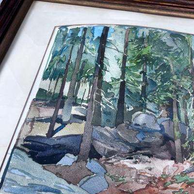 Water Color Of Forest Signed McGraw Antique Frame. 