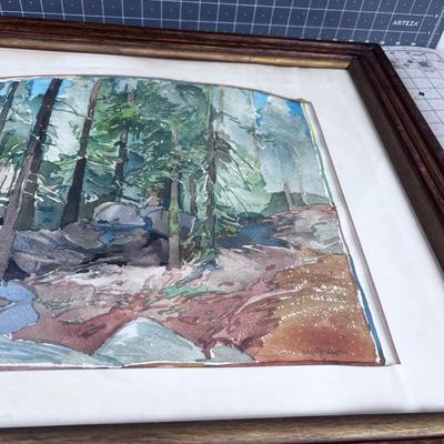 Water Color Of Forest Signed McGraw Antique Frame. 