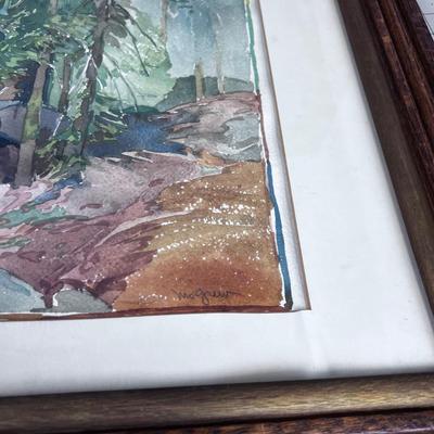 Water Color Of Forest Signed McGraw Antique Frame. 