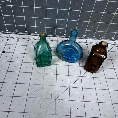(3) Miniature Colored Bottles 