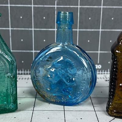 (3) Miniature Colored Bottles 