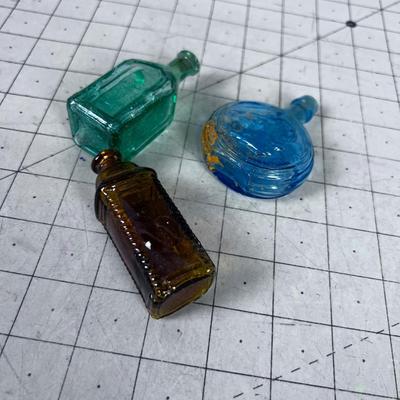 (3) Miniature Colored Bottles 