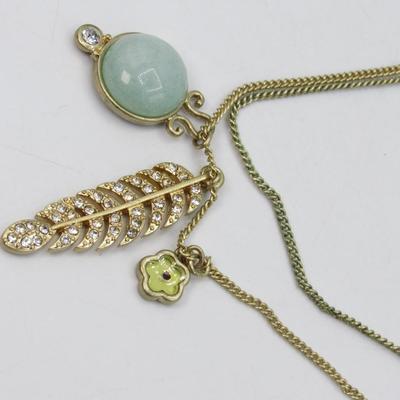 Premier Designs Feather And Amazonite Pendant Necklace
