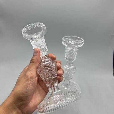 Pair of Vintage Crystal Glass Home Decor Candle Stick Holders