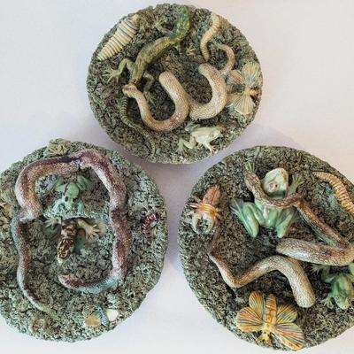 1930s José A. Cunha Majolica Palissy Plate Collection - Set of 3