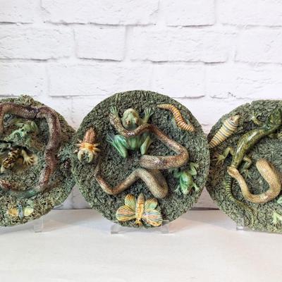 1930s José A. Cunha Majolica Palissy Plate Collection - Set of 3