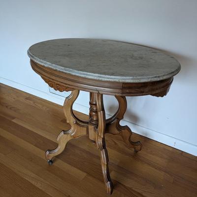 Antique Eastlake Marble Top Victorian Era Parlor Table
