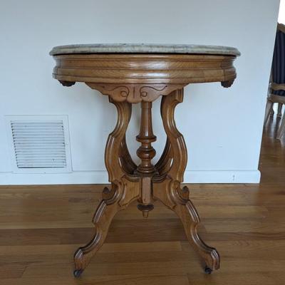 Antique Eastlake Marble Top Victorian Era Parlor Table