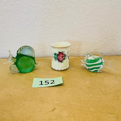 Heisey Custard Tumbler & Fish paperweights