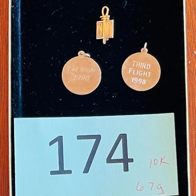 10K pendants, pins