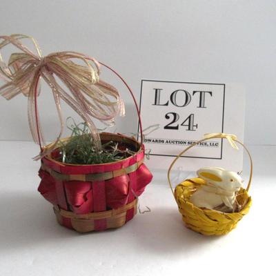 Small Japan Easter Basket and Tiny Basket With Plaster Bunny Inside