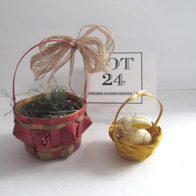 Small Japan Easter Basket and Tiny Basket With Plaster Bunny Inside