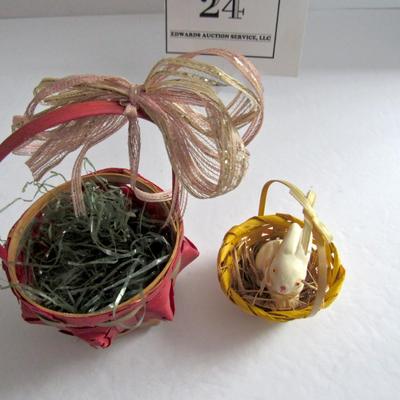 Small Japan Easter Basket and Tiny Basket With Plaster Bunny Inside