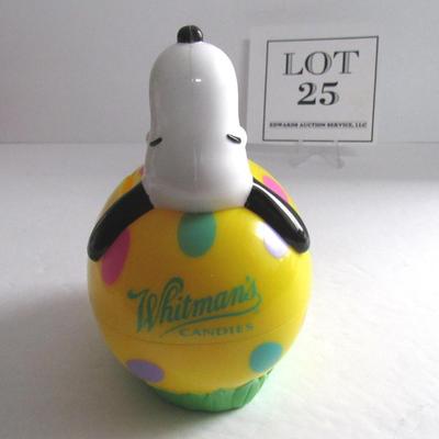 Older Whittman's Candy Snoopy Easter Egg Bank and Swedish Paper Garland Gnomes