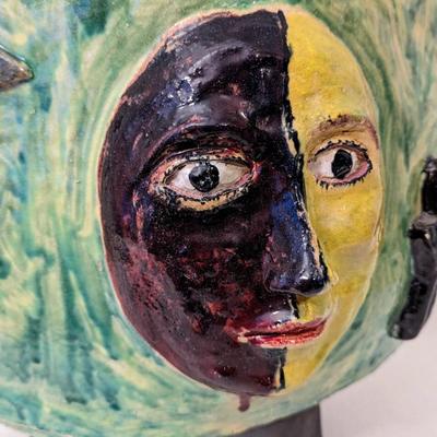 1990's Hand-Crafted Art Pottery Face Vase