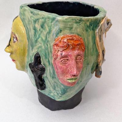 1990's Hand-Crafted Art Pottery Face Vase