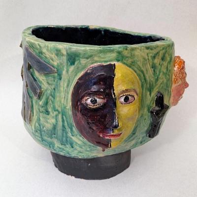 1990's Hand-Crafted Art Pottery Face Vase